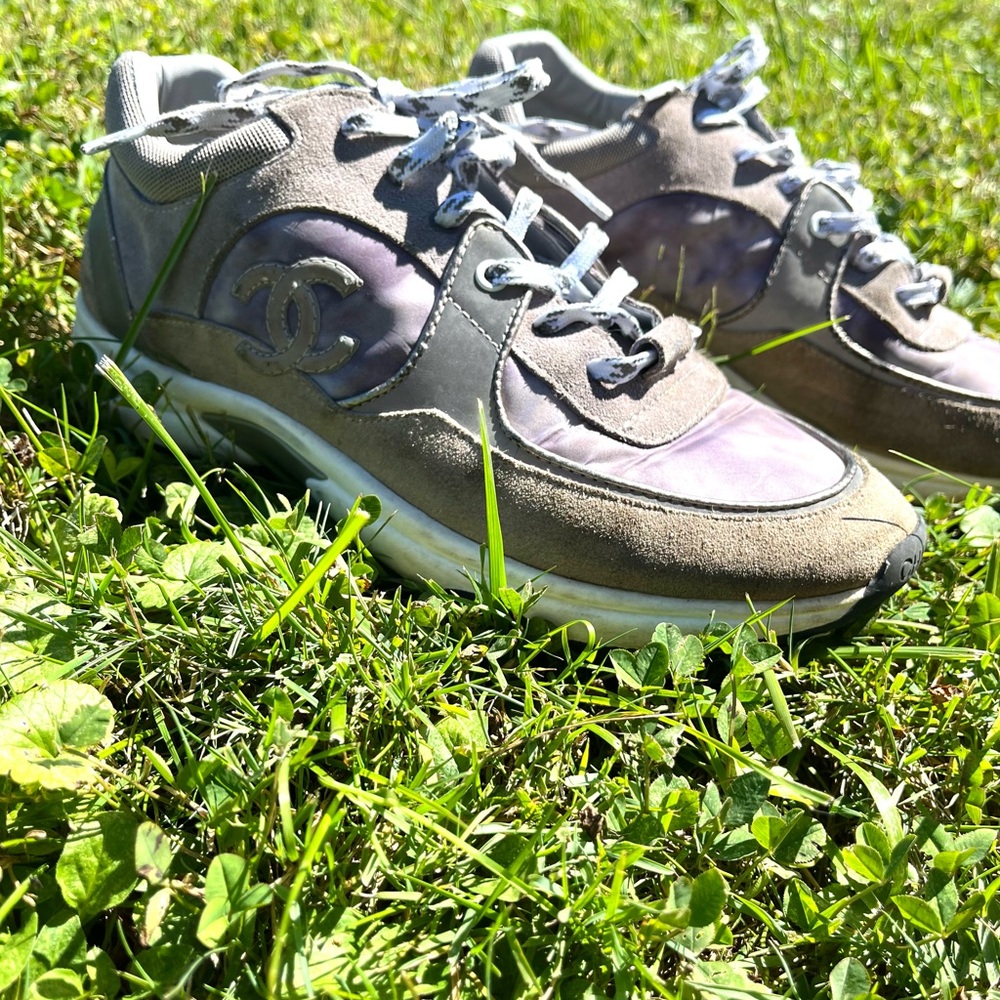 Silver suede Chanel sneakers size 9
